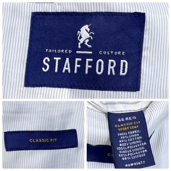 Stafford Weave Linen Blend Summer Sport Coat Tan Beige Classic Fit Mens 44R - Picture 8 of 8